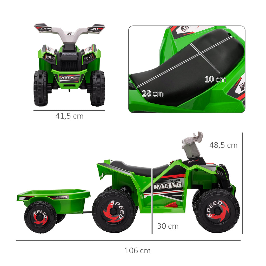 Kinderquad, aufladbar, 2,5 km/h, mit Anh?nger, 50 Min. Fahrzeit, f¨¹r Kinder 1,5 bis 3 Jahre, Gr¨¹n