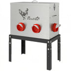 Futterautomat Hühner 18 kg Füllmenge mit abschließbarer Deckel verstellbarer Beine 6 Öffnungen 42x25x55,5 cm Silber