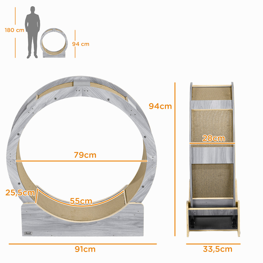 Cat Wheel with Brake, Scratching Pads - Grey