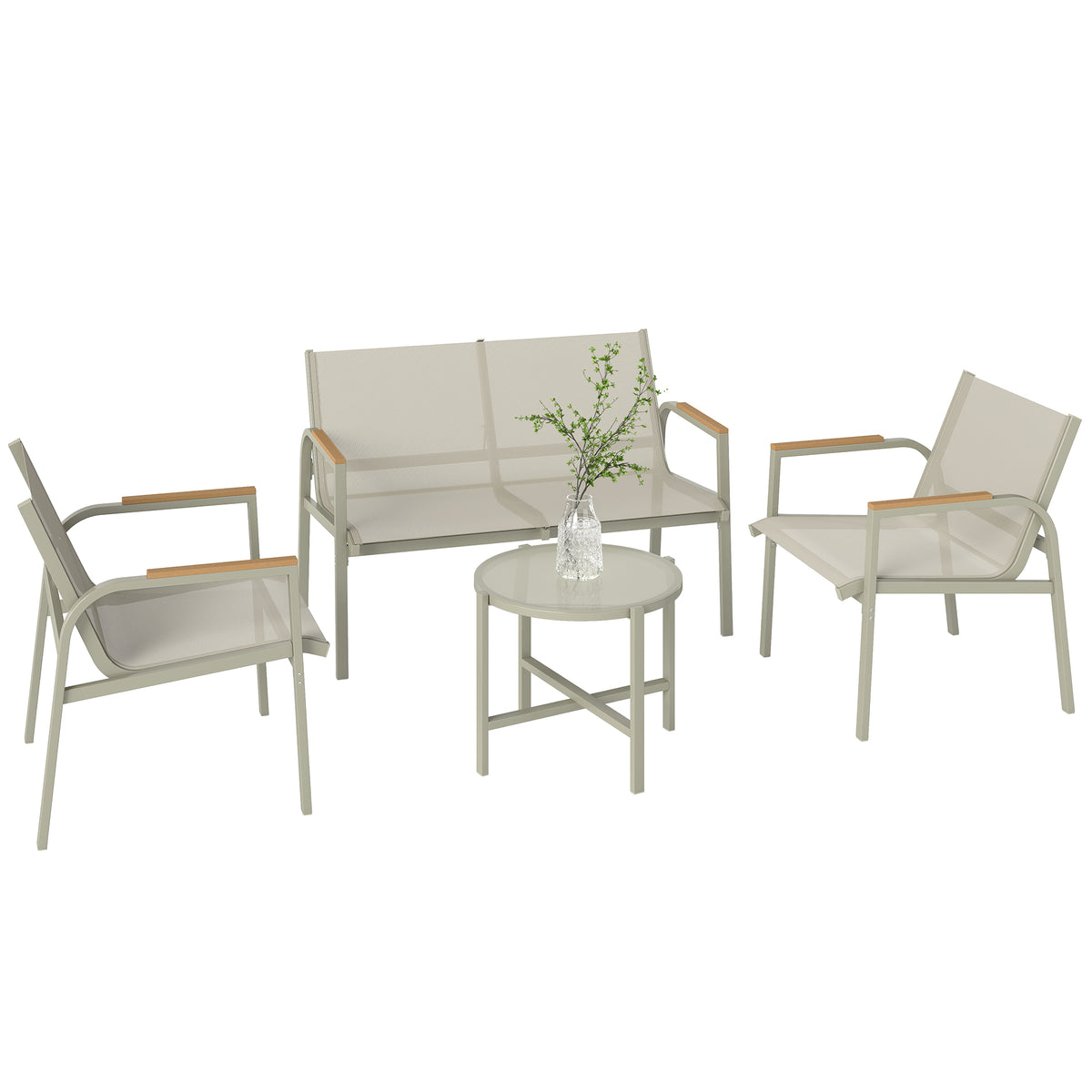 Gartenmöbel Set wetterfest Metall Sitzgruppe für 4 Personen Gartenlounge mit 2er-Sofa 2 Sesseln Beistelltisch Grün