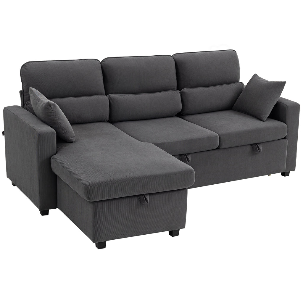 Verstellbares Bettsofa, L-f?rmiges G?stesofa mit Bettfunktion, Stauraum, Kissen, f¨¹r Wohnzimmer, G?stezimmer, Dunkelgrau