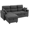 Verstellbares Bettsofa, L-f?rmiges G?stesofa mit Bettfunktion, Stauraum, Kissen, f¨¹r Wohnzimmer, G?stezimmer, Dunkelgrau