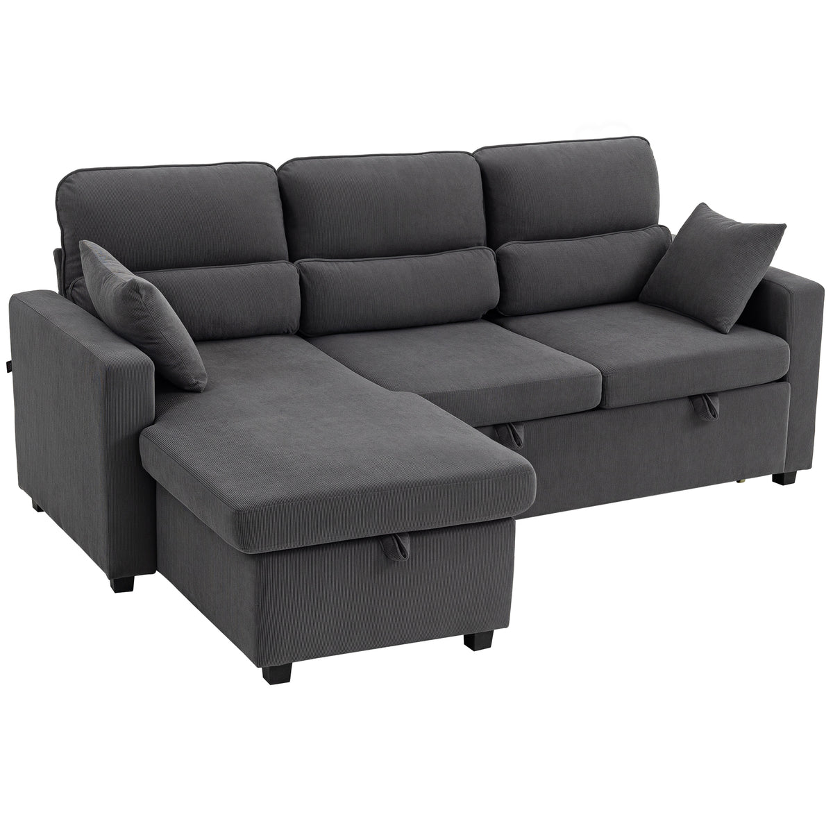 Verstellbares Bettsofa, L-f?rmiges G?stesofa mit Bettfunktion, Stauraum, Kissen, f¨¹r Wohnzimmer, G?stezimmer, Dunkelgrau