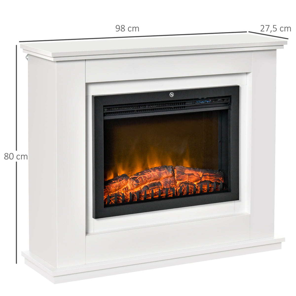 Elektrischer Standkamin mit Heizung, Adaptive Startfunktion, Fernbedienung, Kamin mit Timer, Überhitzungsschutz