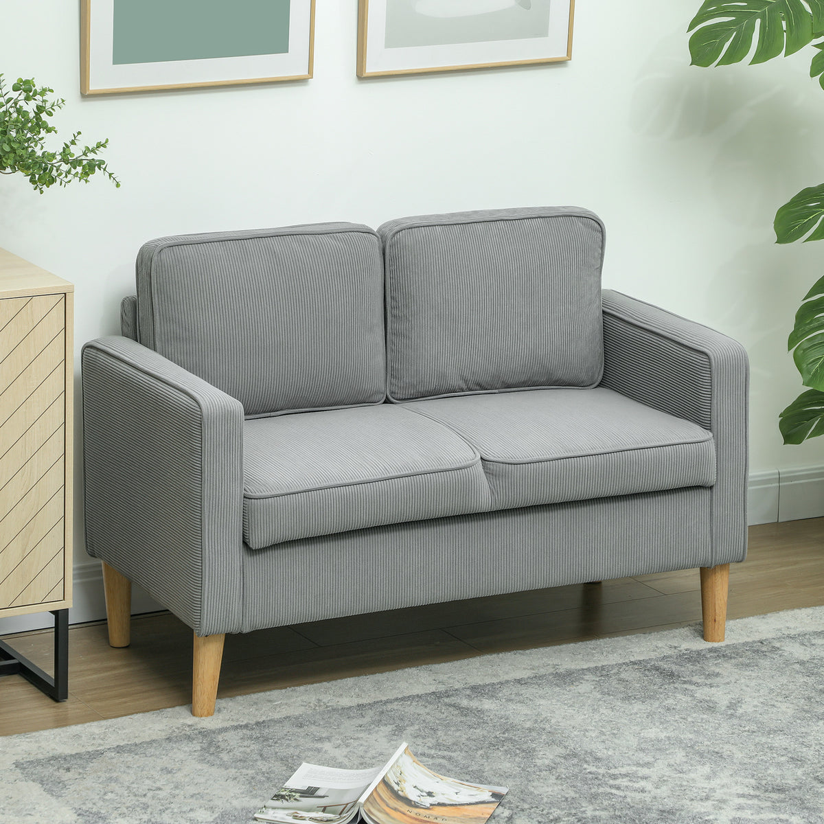 Zweisitzer-Sofa mit Stauraum und soliden Holzbeinen, f¨¹r Wohnzimmer, Schlafzimmer, 117 x 63 x 79 cm, Hellgrau