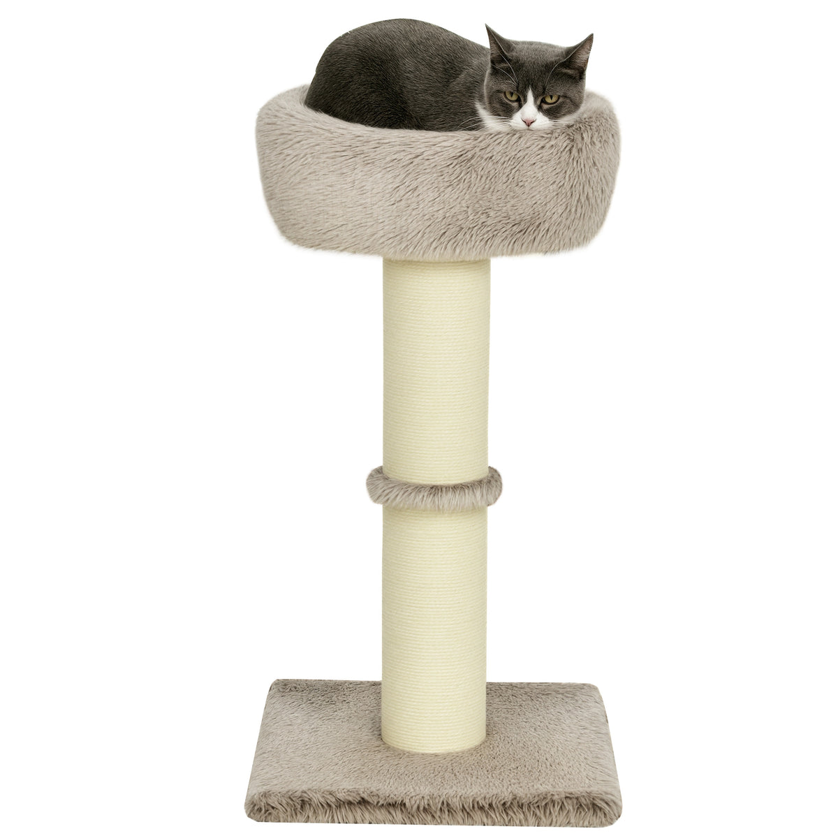 Katzenbaum, 87 cm, Katzenturm mit dickem Kratzpfosten, Plüschbett, für den Innenbereich, trägt bis zu 6 kg, Braun