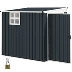 4 x 6ft Lean to Garden Metal Shed, Outdoor Storage Shed with Window, 2 Vents and Lockable Door for Patio, Dark Grey