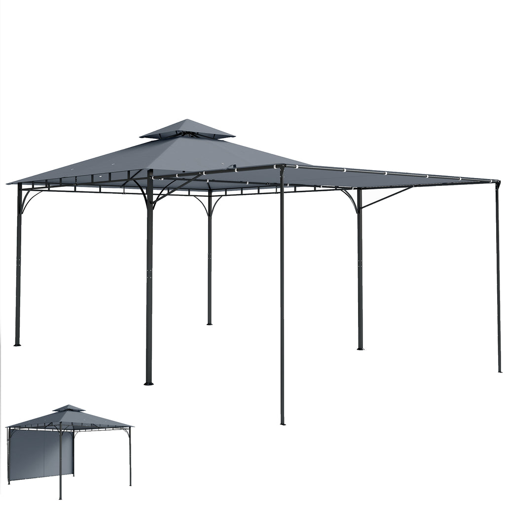 Pavillon 3,2x3,2 m Stabil Winterfest Gartenpavillon mit ausziehbaren Dachüberstand, Doppeldach Dunkelgrau