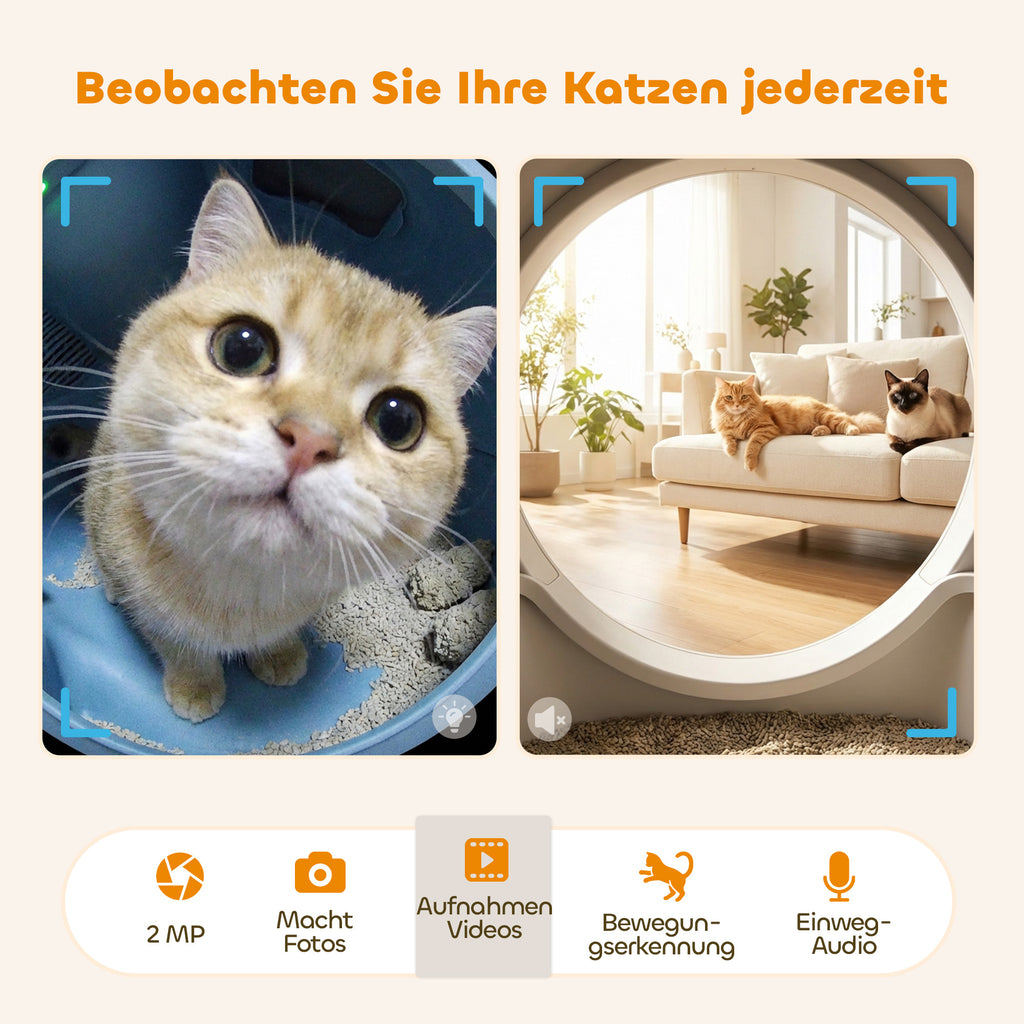 Selbstreinigende Katzentoilette, XL 72L Katzenklo Selbstreinigend mit HD-Kamera, App-Steuerung Müllbeutel, für 1-12 kg