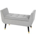 Sitzbank mit Stauraum und Armlehnen, Truhenbank, samtartiges?Polyester, Kautschukholz, Hellgrau, 107 x 42 x 65 cm
