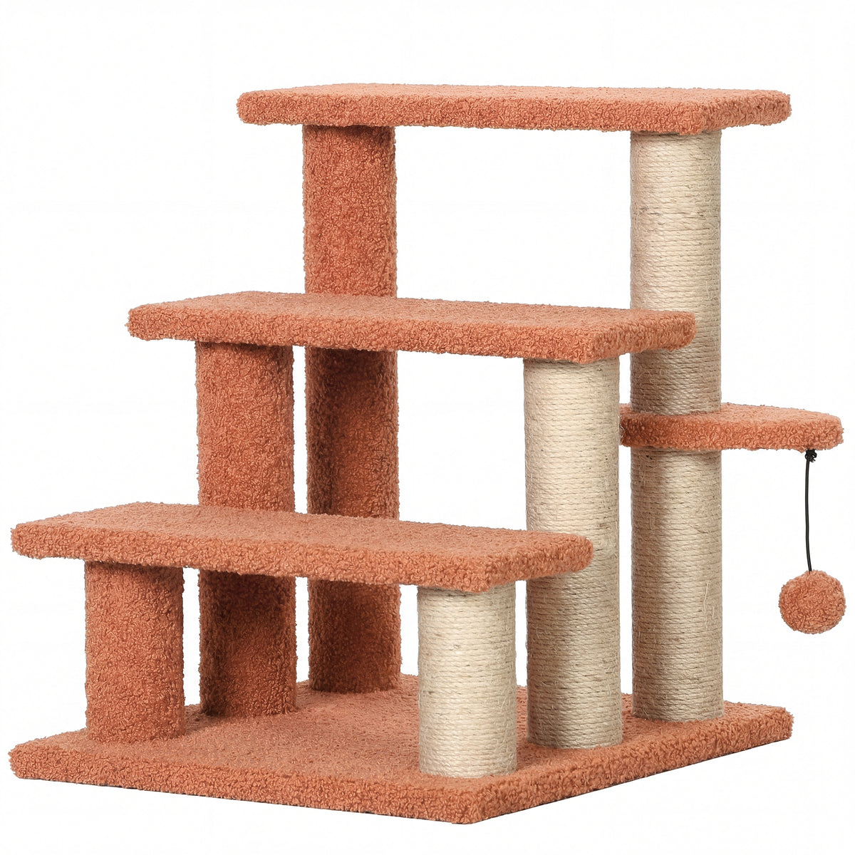 Kratzbaum, Haustiertreppe, 3 Stufen, Spielball, bis 5 kg, 45x40x48cm, Braun