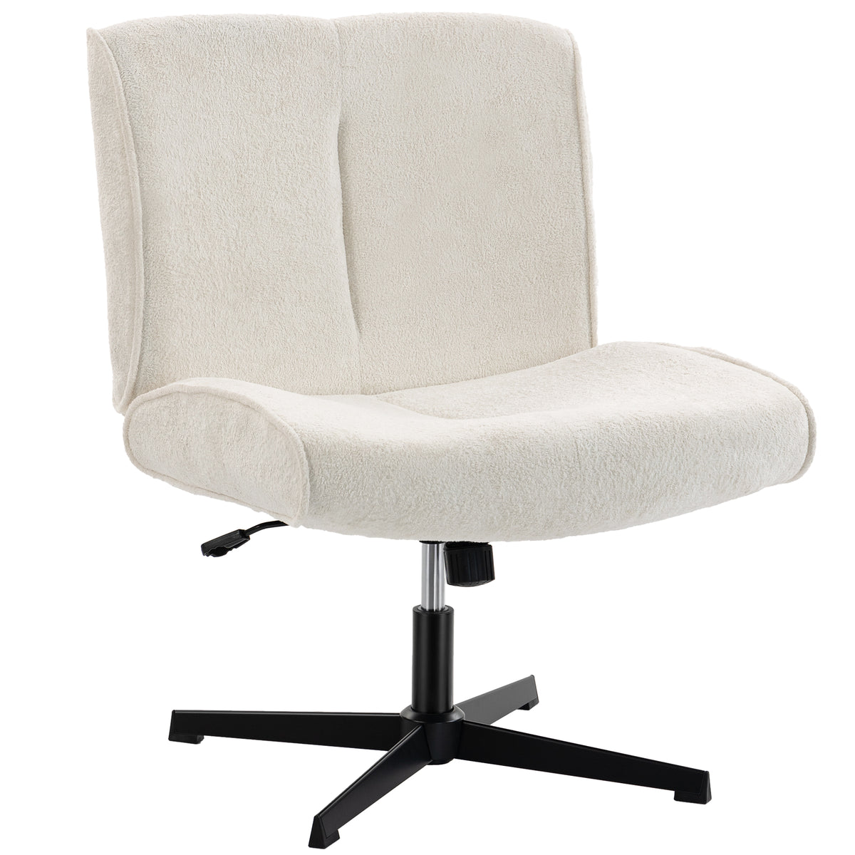 Drehbarer Akzentstuhl, Samtgepolsterter Lounge-Sessel mit Höhenverstellung für Wohnzimmer, Büro, Cremeweiß