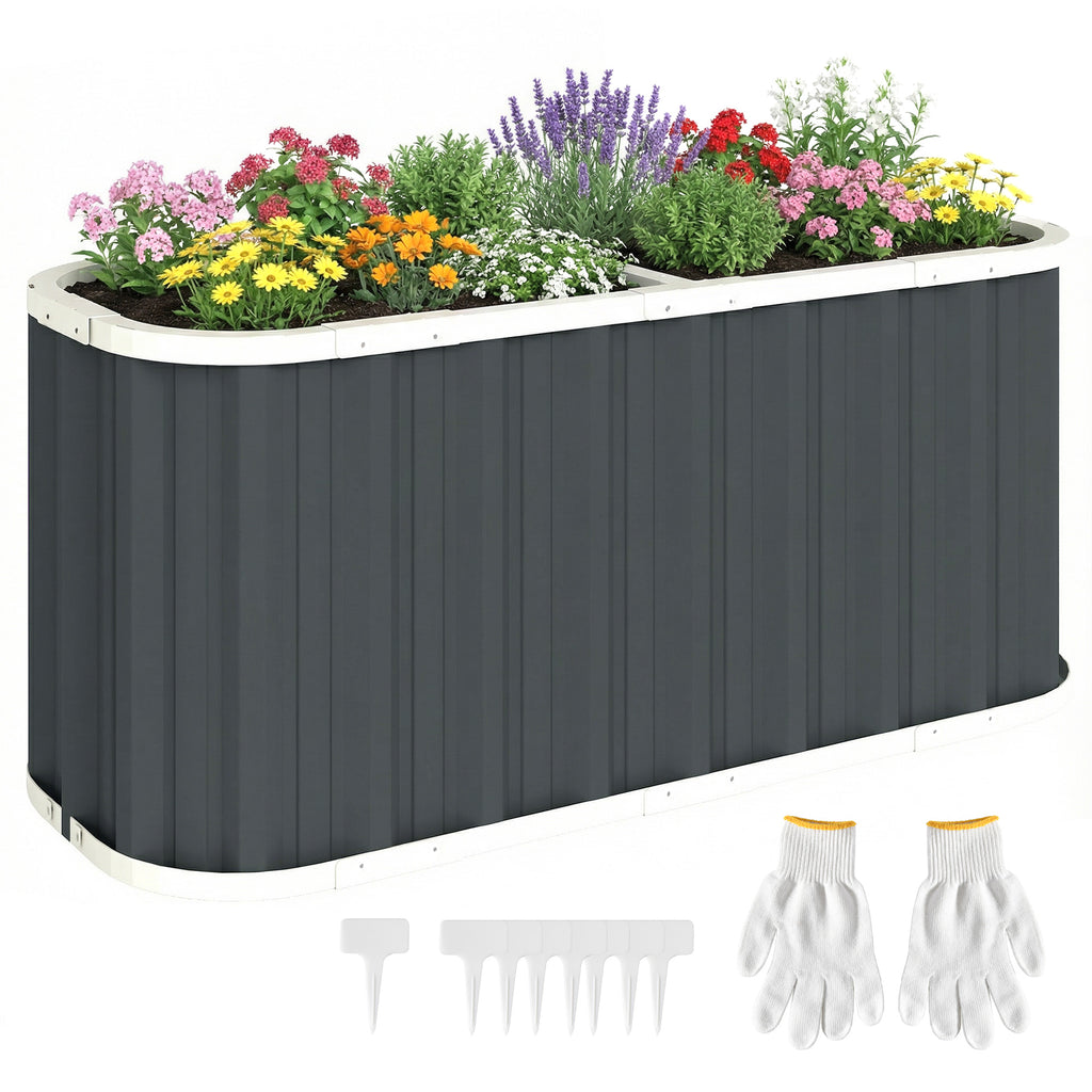 Hochbeet Metall 136 x 53 x 61 cm Tief Gartenbeet mit Schutzkanten Pflanzenetiketten Handschuhe Offenem Boden