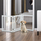 Freestanding Dog Gate, Foldable Pet Fence, Indoor Barrier, Stair Gate with Support Feet, 155 x 76 cm, White