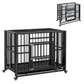  37" Heavy Duty Dog Crate, Foldable Dog Cage, with Openable Top, Locks, Removable Tray, Wheels - Black