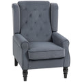Ohrensessel Relaxsessel Sessel, Vintage-Design, Knopfheftung, gedrechselte Beine, 74 cm x 86 cm x 102 cm, Grau