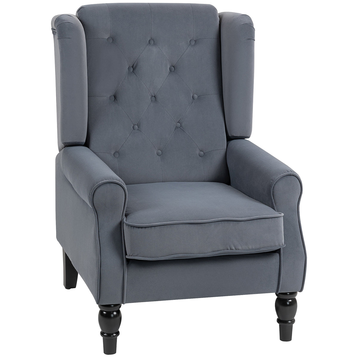 Ohrensessel Relaxsessel Sessel, Vintage-Design, Knopfheftung, gedrechselte Beine, 74 cm x 86 cm x 102 cm, Grau