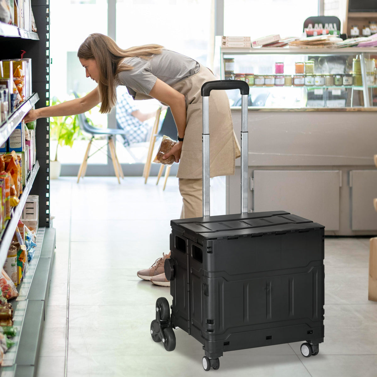 Einkaufswagen Einkaufstrolley, Treppensteiger, klappbar, Teleskopgriff, bis max. 65 Kilo belastbar, Schwarz