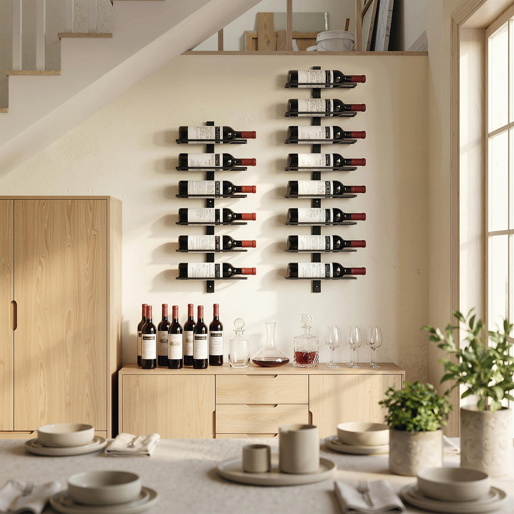 Wall Mounted Wine Rack, 8 Tier Metal Wine Display Rack, Storage Holder for Kitchen, Black