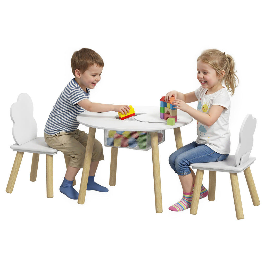 Kids Table and Chairs Set with Storage Bag Toddler Table and Chairs Set 3 Piece for Playroom White