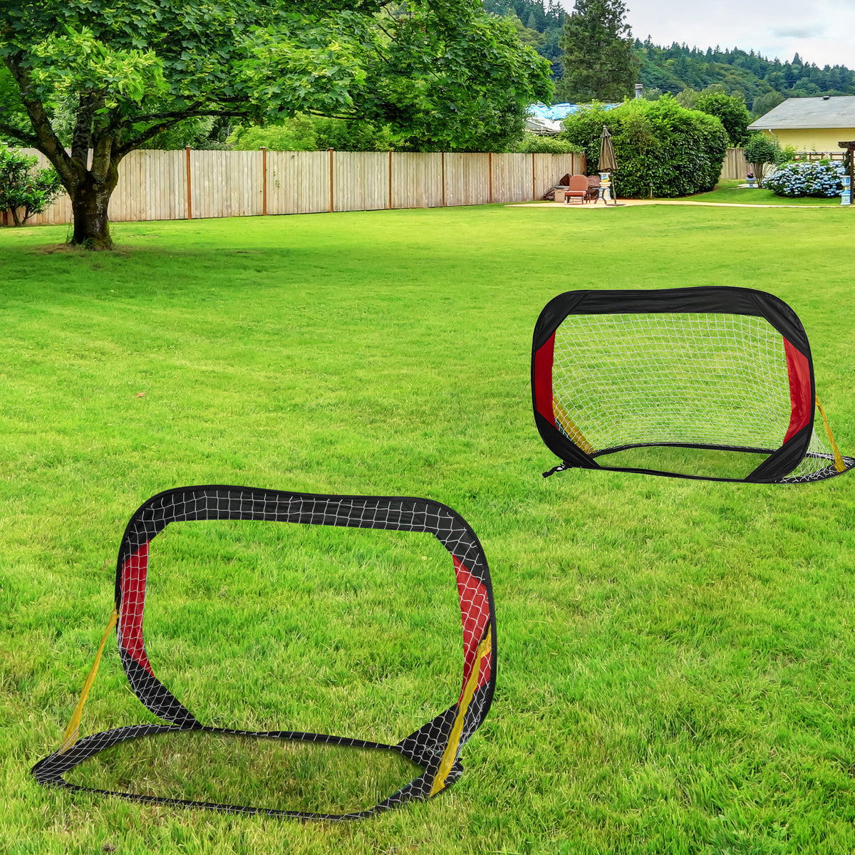 Fußballtor Klapptor 2er-Set mit Tragetasche 120 x 80 x 80cm Stahl Schwarz+Rot+Gold