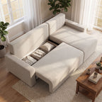 Ecksofa mit Schlaffunktion und umkehrbarer Chaiselongue, L-förmiges 3-Sitzer Sofa aus Veloursbezug, Beige