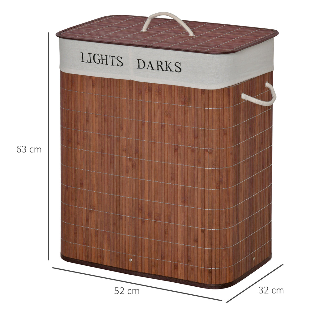Bambus Wäschekorb schmal mit Deckel 100L Wäschesammler mit Griffen, 2 herausnehmbarer Wäschesack, Laundry Baskets Wäschebox für Waschküche, Schlafzimmer, Badezimmer Braun