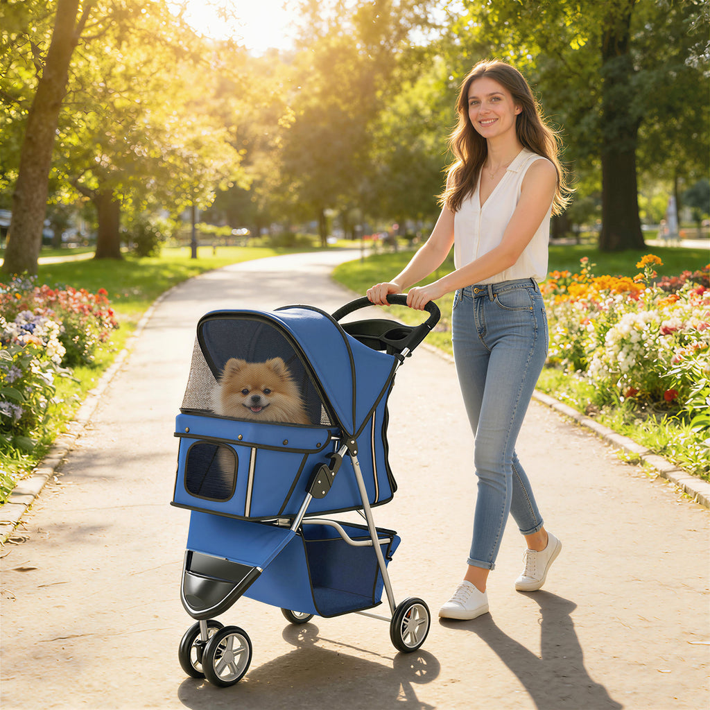 3 Wheel Pet Stroller for Small and Miniature Dogs, Blue