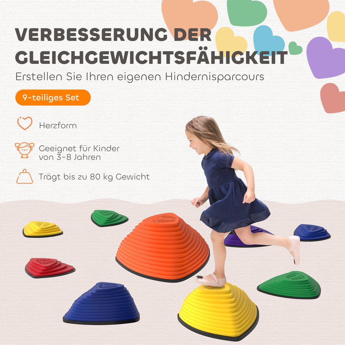9er-Set Trittsteine, rutschfestes Design, f¨¹r drinnen & drau?en, stapelbar, Bunt