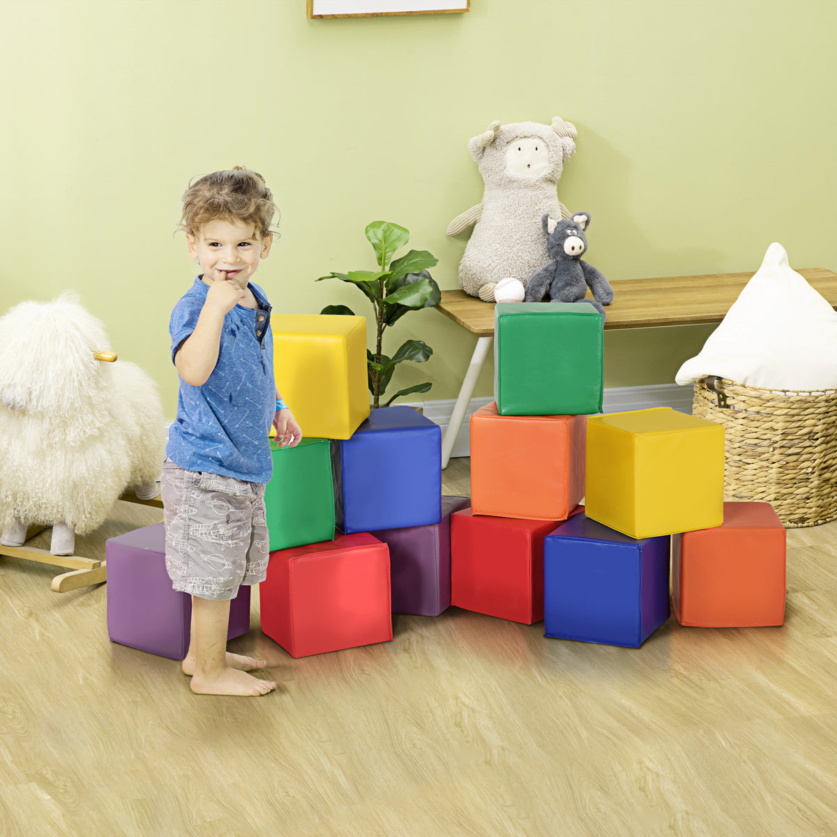 12 TLG. Schaumstoff Bausteine Kinder Softbausteine Riesenbausteine Bauspielzeug für 1-3 Jahre alt Kinder Bausteinset Rot+Gelb