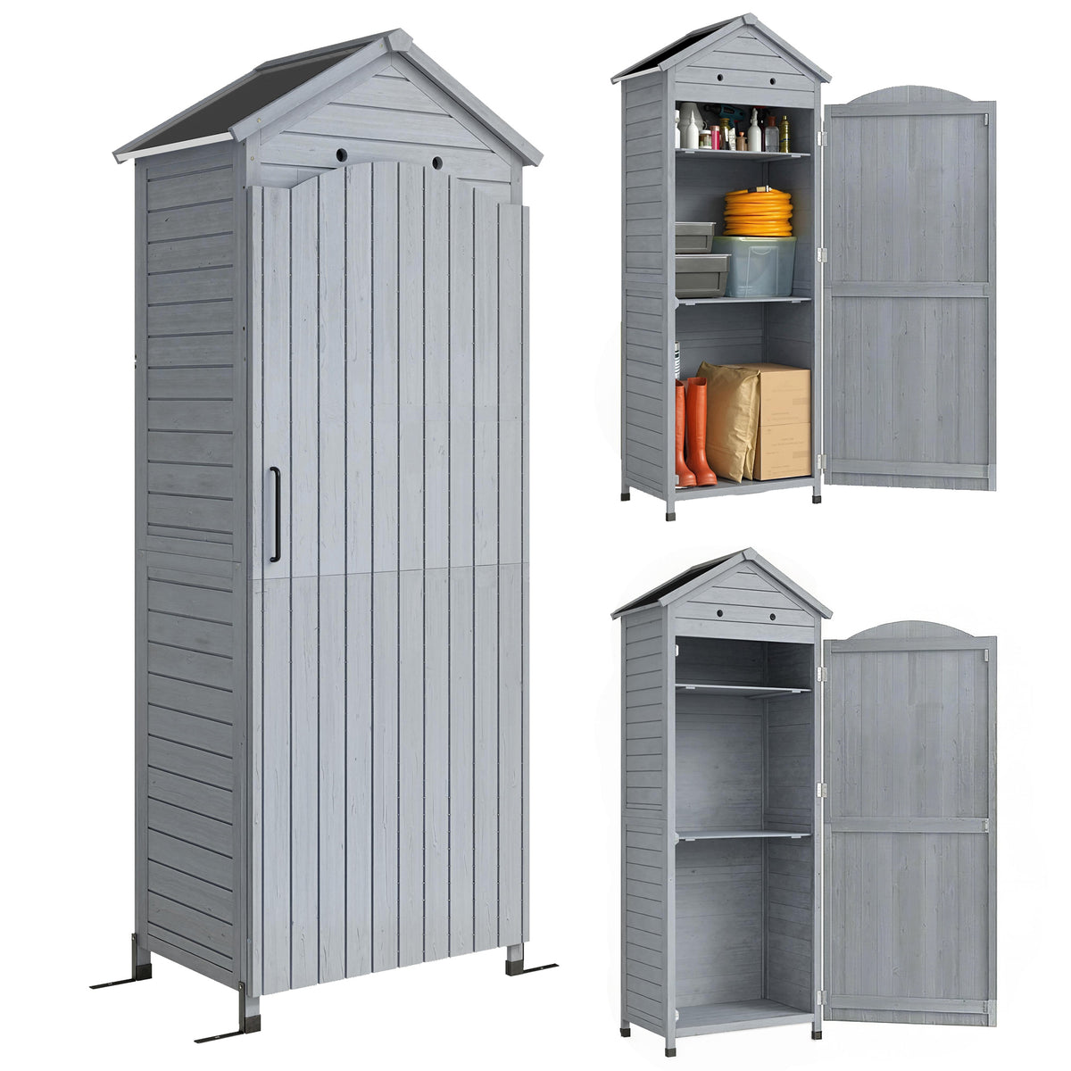 Gartenschrank Holz extra hohe Geräteschuppen mit verstellbar Ablage magnetisch Tür galvanisiert Dach Belüftung