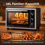46 L Mini-Backofen mit Drehspieß, Umluft, Temperaturregelung und Timer, 1800 W, Schwarz