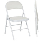 2er-Set Klappstühle, Tragbare Bürostühle, Metallbeine, Faltstuhl für Büro, Empfang, Wartezimmer, Kunstleder, Weiß