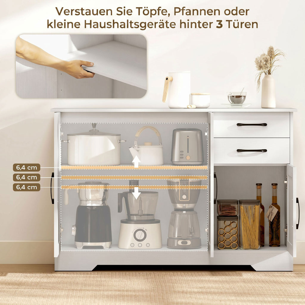 Sideboard Küchenschrank mit Soft-Close-Türen, 2 Schubladen, Weiß