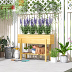 Wooden Raised Garden Bed, Elevated Planter Box with Bed Liner, Drainage Holes and Storage Shelf, Raised Planter for Vegetables, Flowers, Herbs, 100 x 30 x 71 cm, Natural Wood Finish