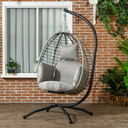 Hängesessel, Sitz- und Rückenkissen, faltbarer Sitzkorb, Becherhalter, Metallgestell, Grau
