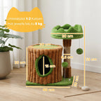 Kratzbaum 53 cm hoch Katzenbaum mit Höhle, Baumstamm-Design, Jutestämme, 2 Bälle für 1-2 Katzen unter 5 kg, Braun+Grün