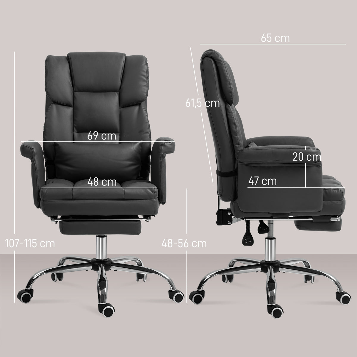 Ergonomischer B¨¹rostuhl, h?henverstellbar 48-56 cm, neigbare R¨¹ckenlehne, Fu?st¨¹tze, Schwarz
