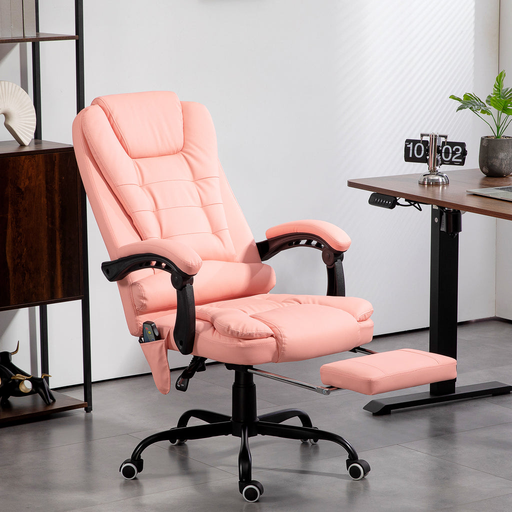 Massage-B¨¹rostuhl, 7 Vibrationspunkte, verstellbare Fu?st¨¹tze & Lehne, bis 120 kg, Lederoptik, Rosa
