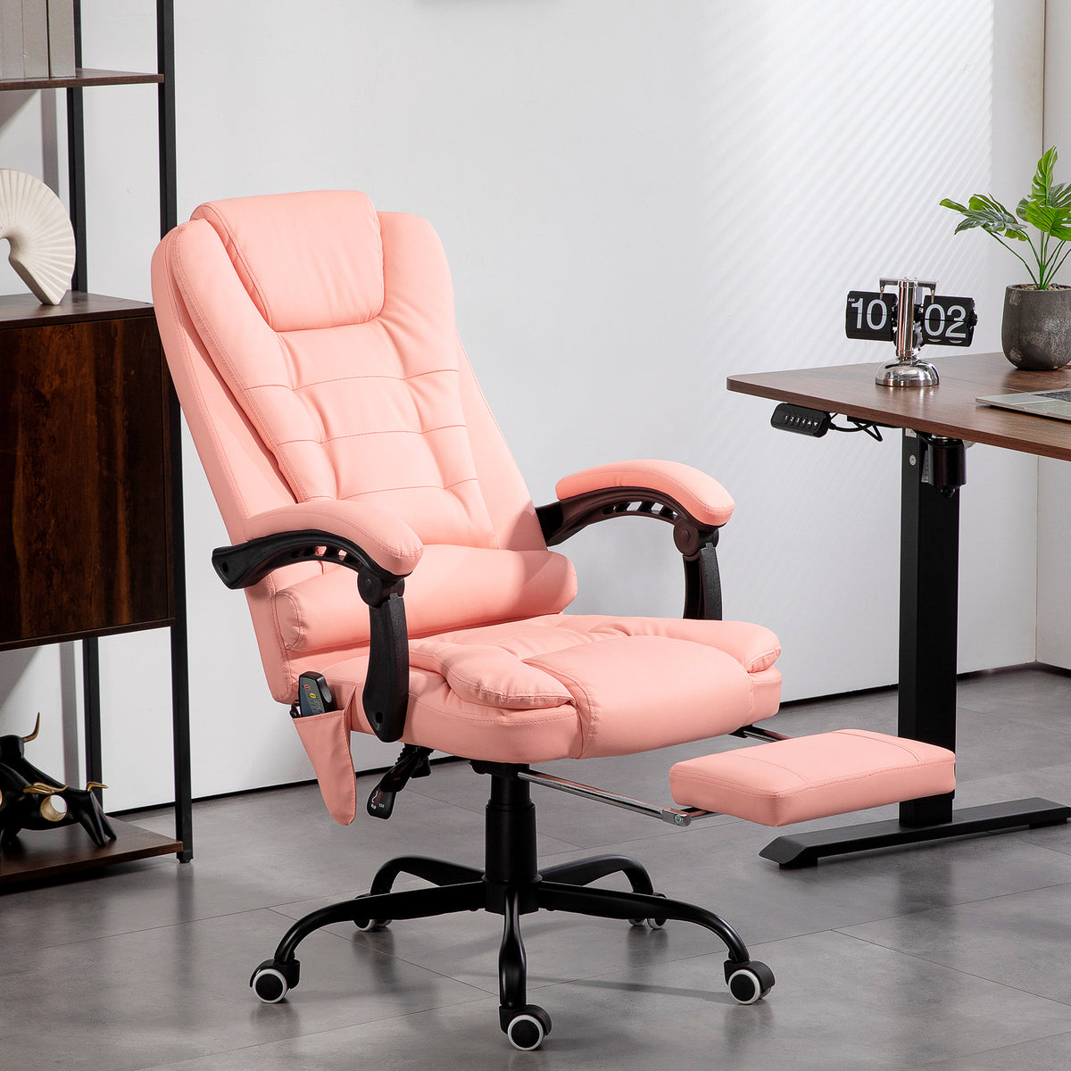 Massage-B¨¹rostuhl, 7 Vibrationspunkte, verstellbare Fu?st¨¹tze & Lehne, bis 120 kg, Lederoptik, Rosa