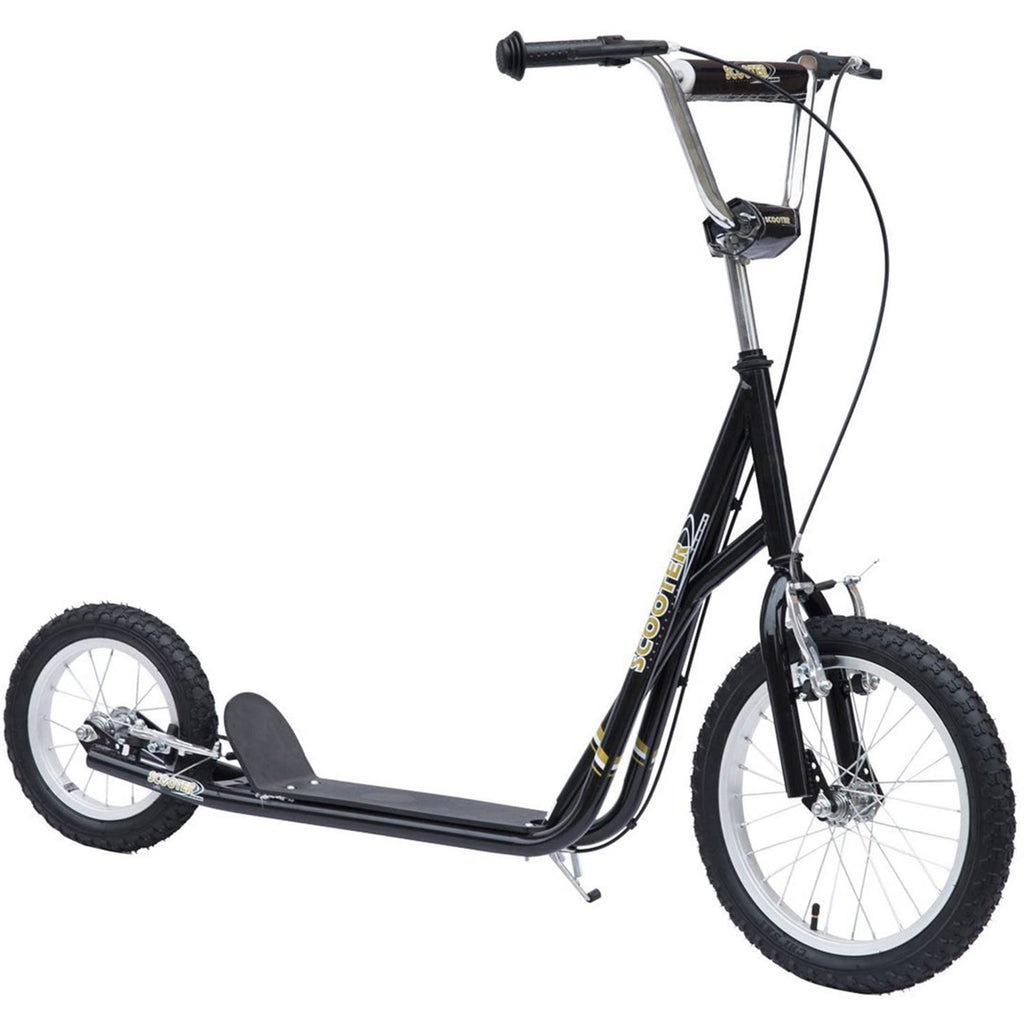 Roller Kinderroller mit Luftreifen Handbremse, 16 Zoll Tretroller Höhenverstellbar Kickscooter für Jungen und Mädchen ab 5 Jahre Kickboard Cityroller Kinder Scooter Schwarz