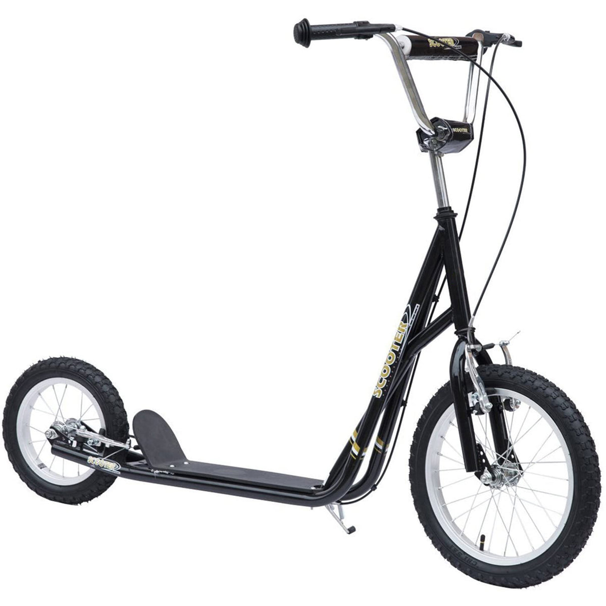 Roller Kinderroller mit Luftreifen Handbremse, 16 Zoll Tretroller Höhenverstellbar Kickscooter für Jungen und Mädchen ab 5 Jahre Kickboard Cityroller Kinder Scooter Schwarz