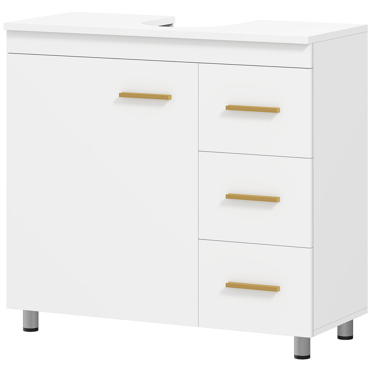 Badezimmer-Unterschrank, 3-stufiges Design, MDF, Spanplatte, Wei?