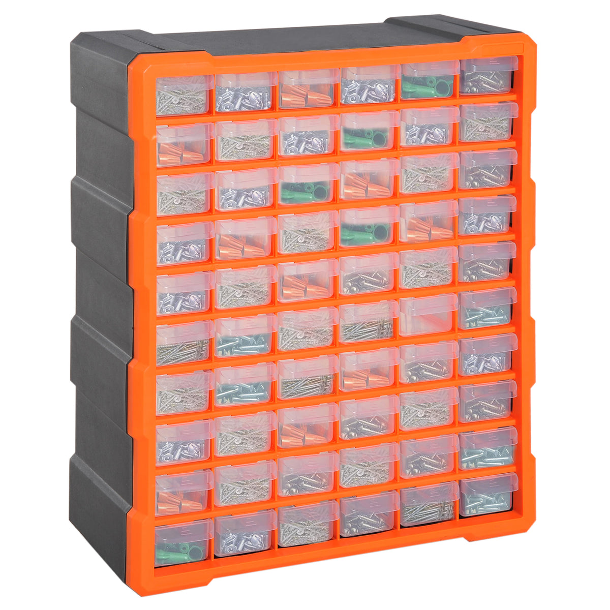 60 Drawers Parts Organiser Wall Mount Storage Cabinet Garage Small Nuts Bolts Tools Clear Orange