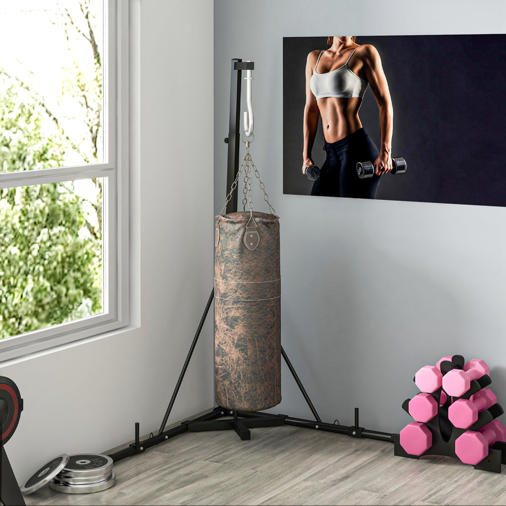 Foldable Punch Bag Stand for Heavy Bag, Speed Bag, Freestanding and Adjustable - Black