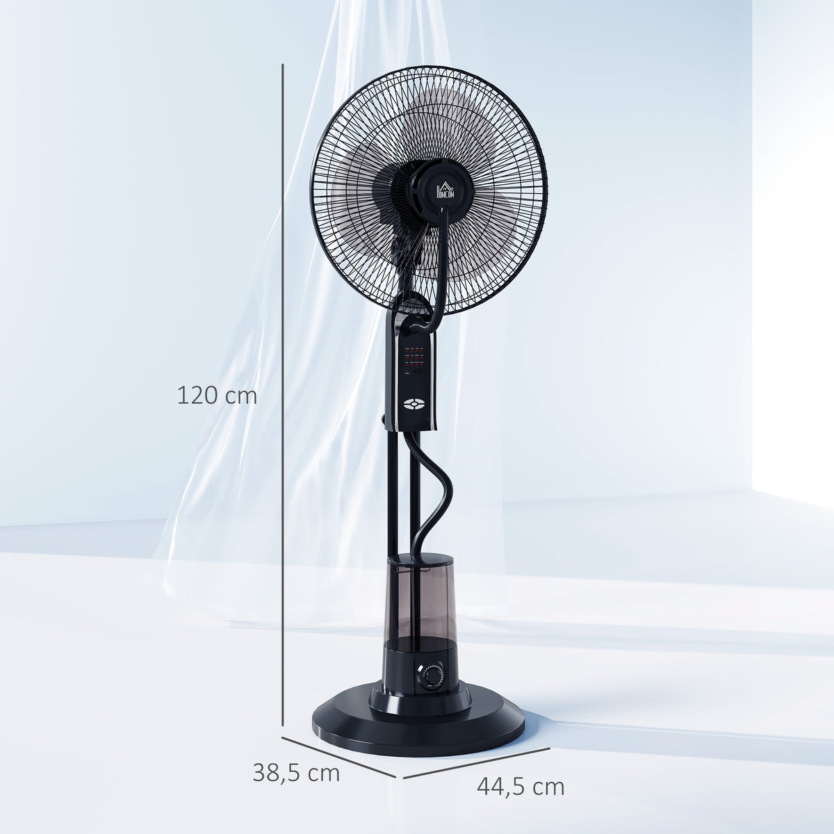 Ventilator mit Wasserkühlung, Luftbefeuchter, 10° Neigbar 70° Oszillierend 3 Geschwindigkeitsstufen 75W, Schwarz