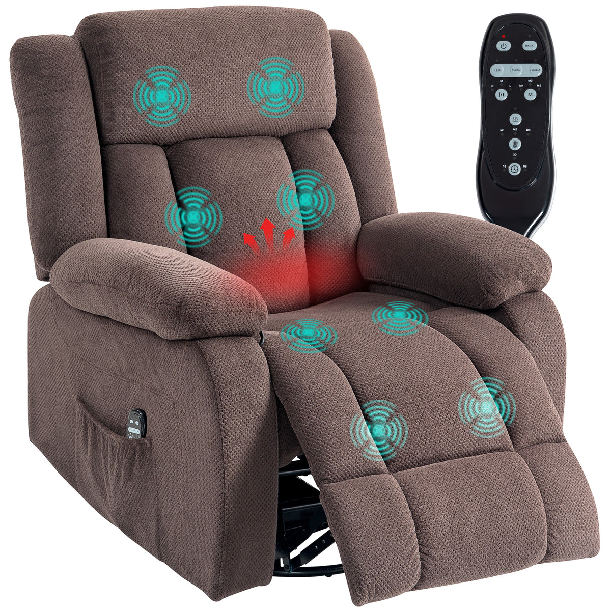 Massage-Sessel, 8 Vibrationspunkte, 5 Modi, Lendenheizung, verstellbar, drehbar, Polstersessel, Braun