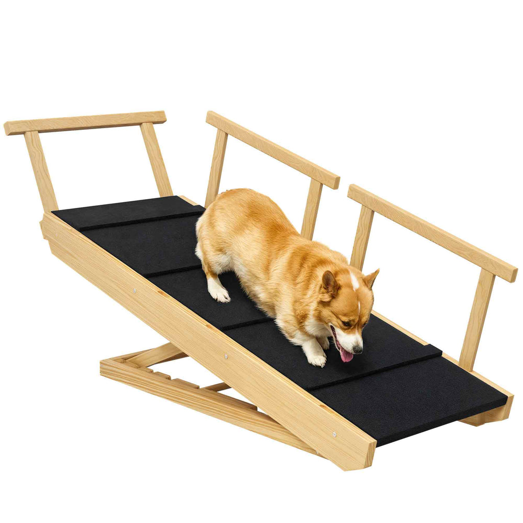 Hunderampe, h?henverstellbar, klappbar, Gel?nder, f¨¹r Hunde bis 40kg, Holzrahmen, 85 x 40 x 61 cm, Schwarz