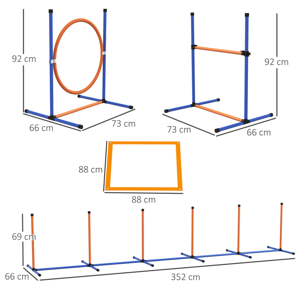 Dog Agility Training Equipment with Weave Poles, Jump Ring, Pause Box, Adjustable Hurdle, Carry Bag, Orange