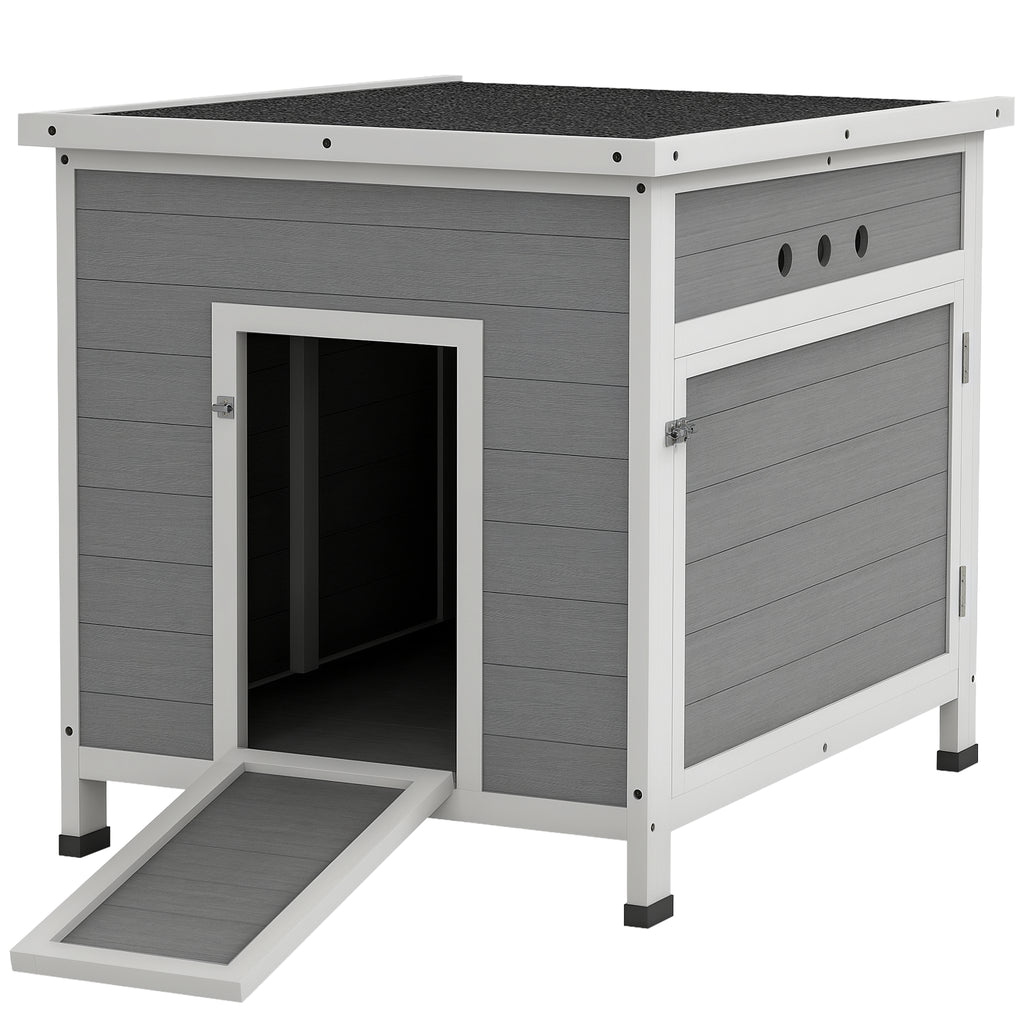 Wooden Duck House with Ramp, Double Doors, Openable Asphalt Roof, Ventilation Holes, Removable Base, Light Grey